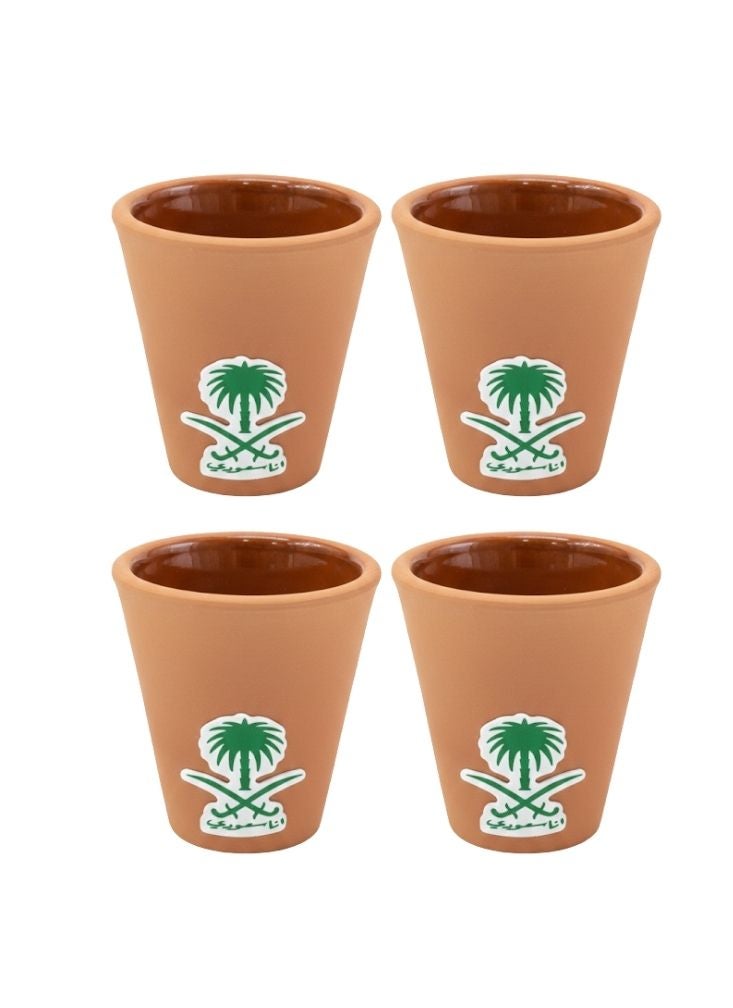 Premium Saudi National Emblem Clay Tea Cups Set – Traditional Brown Ceramic Cups - Image 1